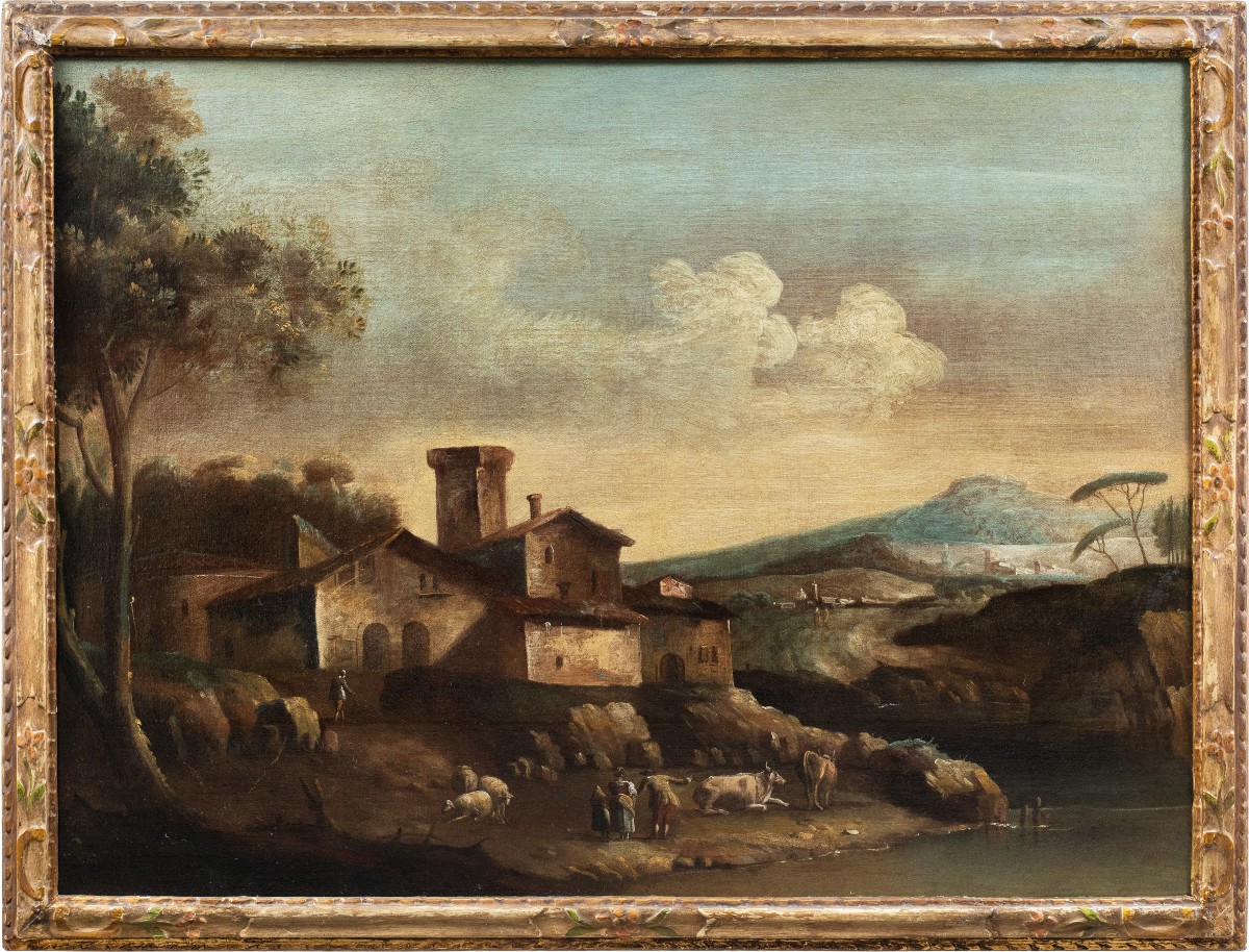 Francesco Tironi (Venezia 1745 - Venezia 1797) - Paesaggio veneto con pastori e armenti.