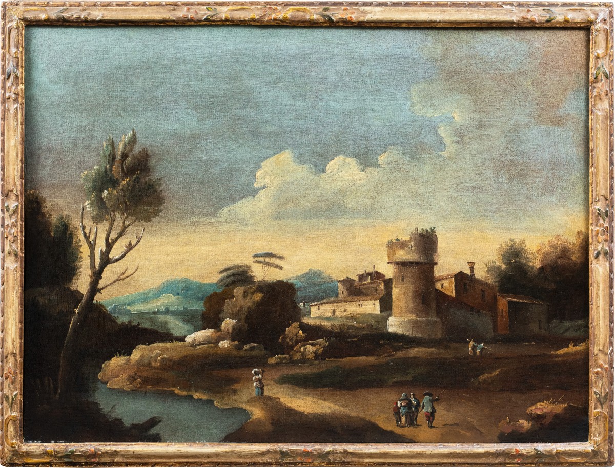 Francesco Tironi (Venezia 1745 - Venezia 1797) - Paesaggio veneto con pastori e armenti.