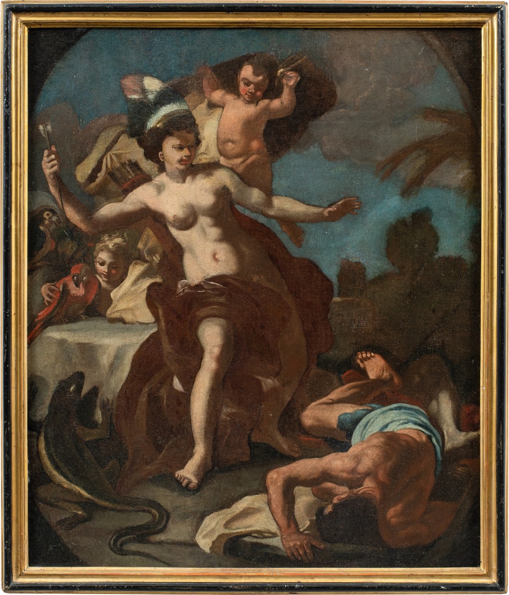 Seguace di Francesco Solimena (XVIII sec.) - Allegoria dell’America.