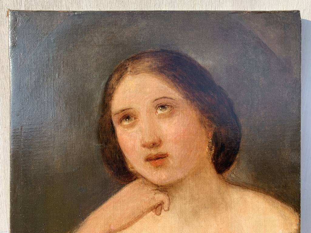 Pittore romantico (inizi XIX sec.) - Fanciulla con orecchini.-photo-1