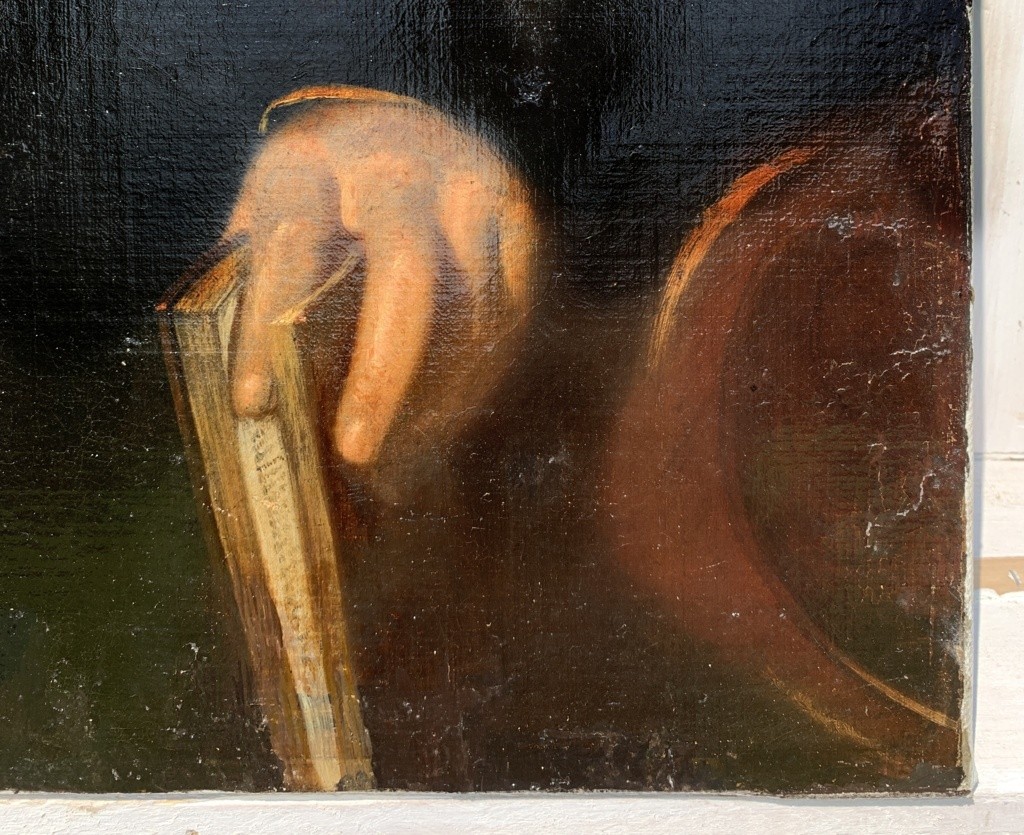 Pittore italiano (XIX sec.) - Ritratto di gentiluomo con libro.-photo-1