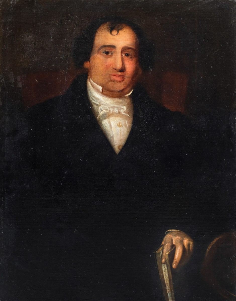 Pittore italiano (XIX sec.) - Ritratto di gentiluomo con libro.