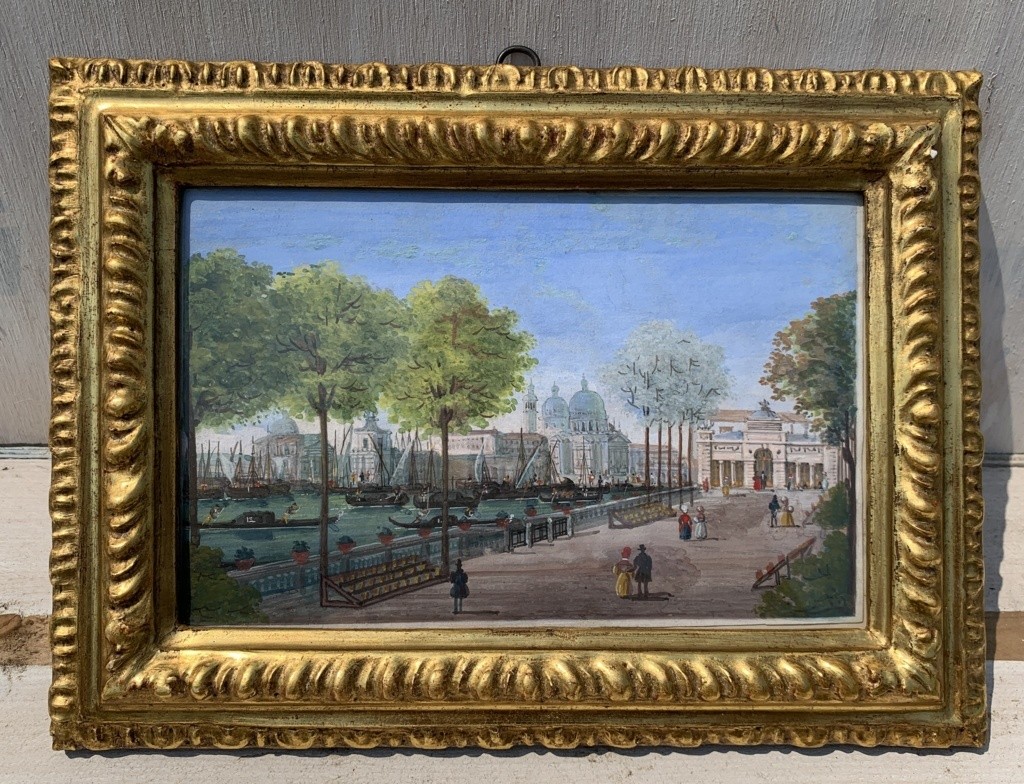 Pittore veneziano (inizio XIX sec.) - Venezia, veduta dei giardini.-photo-1