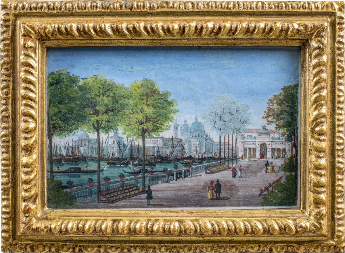 Pittore veneziano (inizio XIX sec.) - Venezia, veduta dei giardini.