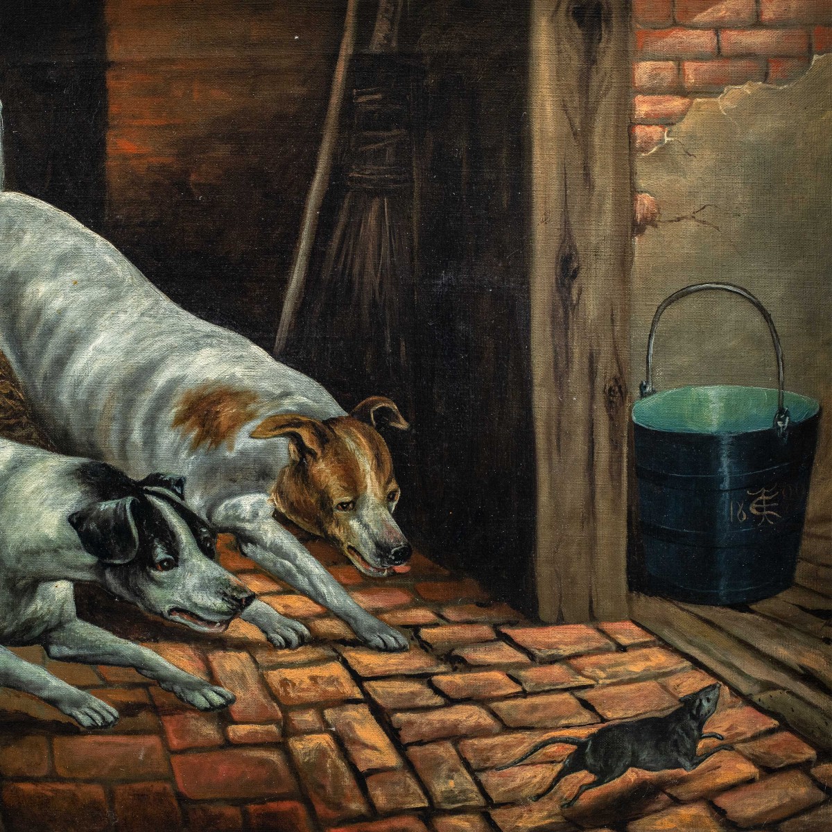 Pittore britannico (datato 1899) - Cani inseguono il topo.-photo-2