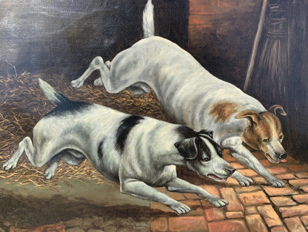 Pittore britannico (datato 1899) - Cani inseguono il topo.-photo-1
