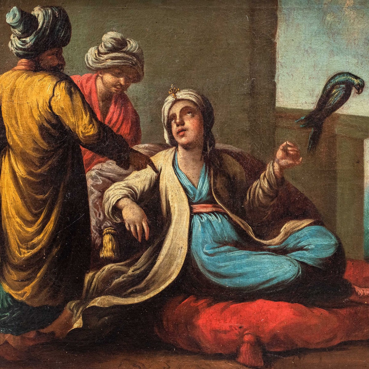 Pittore veneziano (XVIII secolo) - Nobili turchi con pappagallo e suonatore.-photo-2