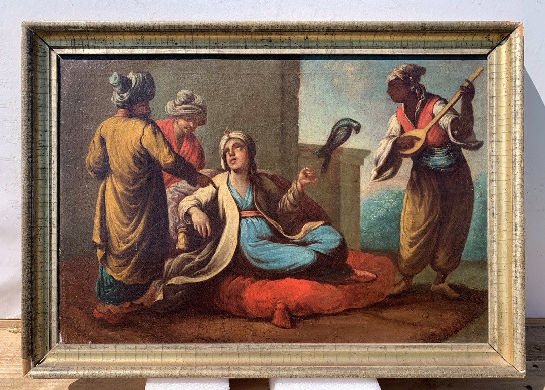 Pittore veneziano (XVIII secolo) - Nobili turchi con pappagallo e suonatore.-photo-4