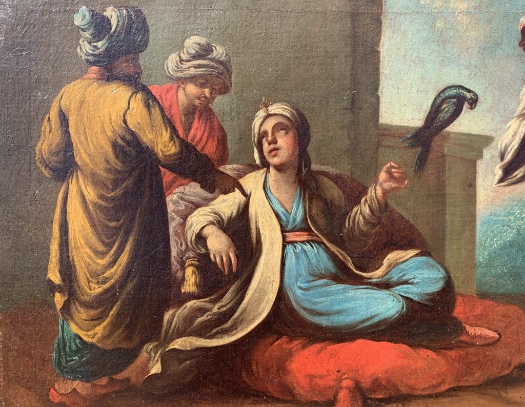 Pittore veneziano (XVIII secolo) - Nobili turchi con pappagallo e suonatore.-photo-1