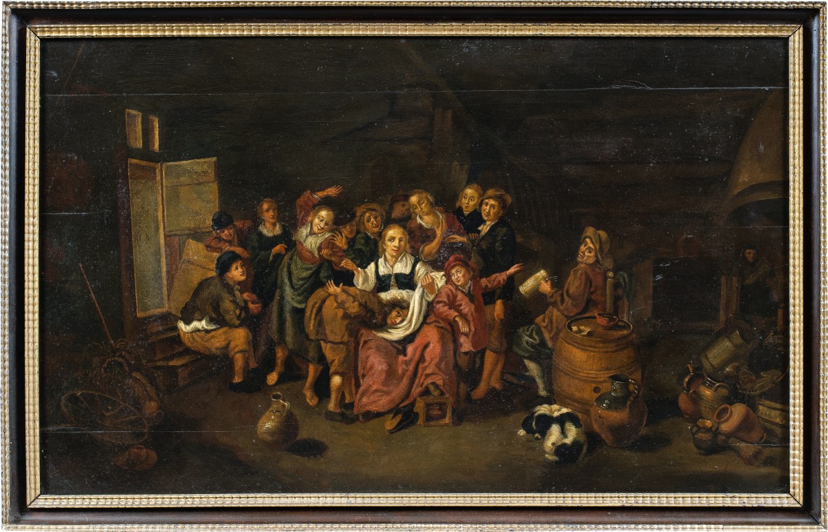 Pittore olandese (XVIII-XIX sec.) - Interno di osteria.
