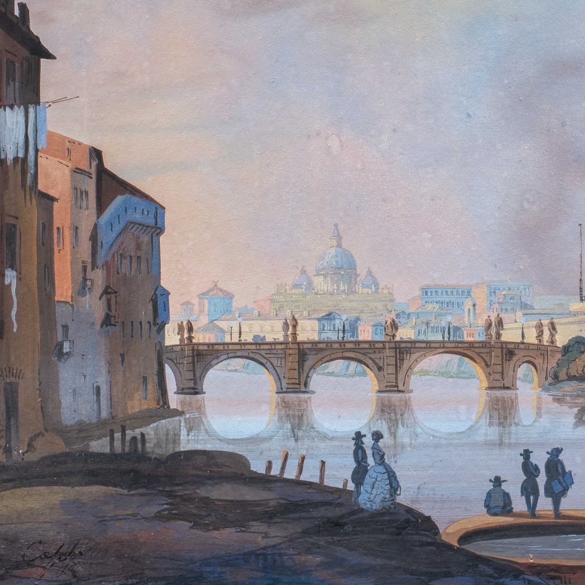 Seguace di Ippolito Caffi (Belluno 1809 - Lissa 1866) - Roma, veduta del Tevere.-photo-2