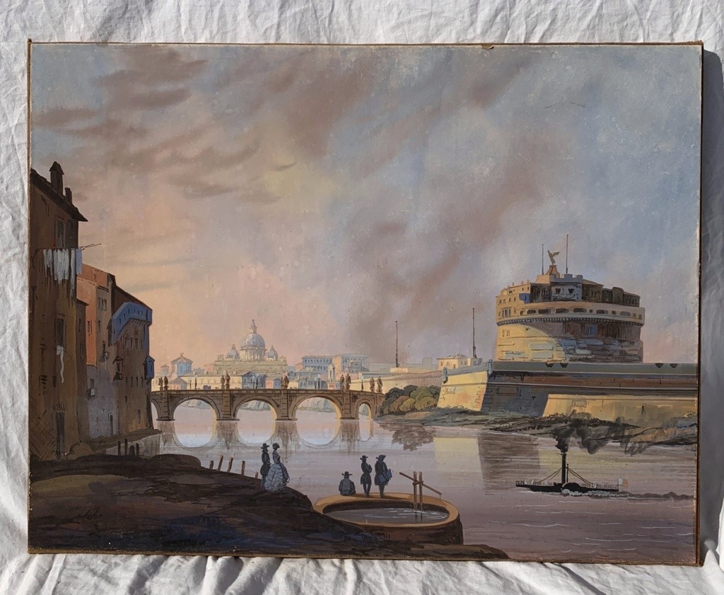 Seguace di Ippolito Caffi (Belluno 1809 - Lissa 1866) - Roma, veduta del Tevere.-photo-4