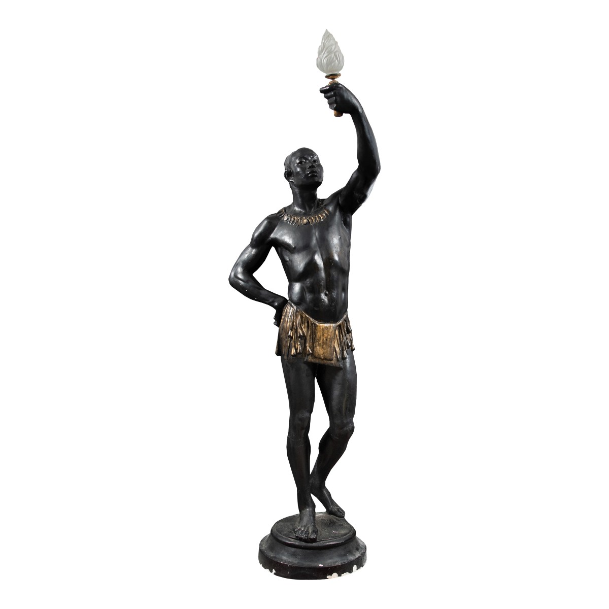 Scultura in legno intagliato, laccato e dipinto - Moro reggi torcia. Venezia, XIX secolo.