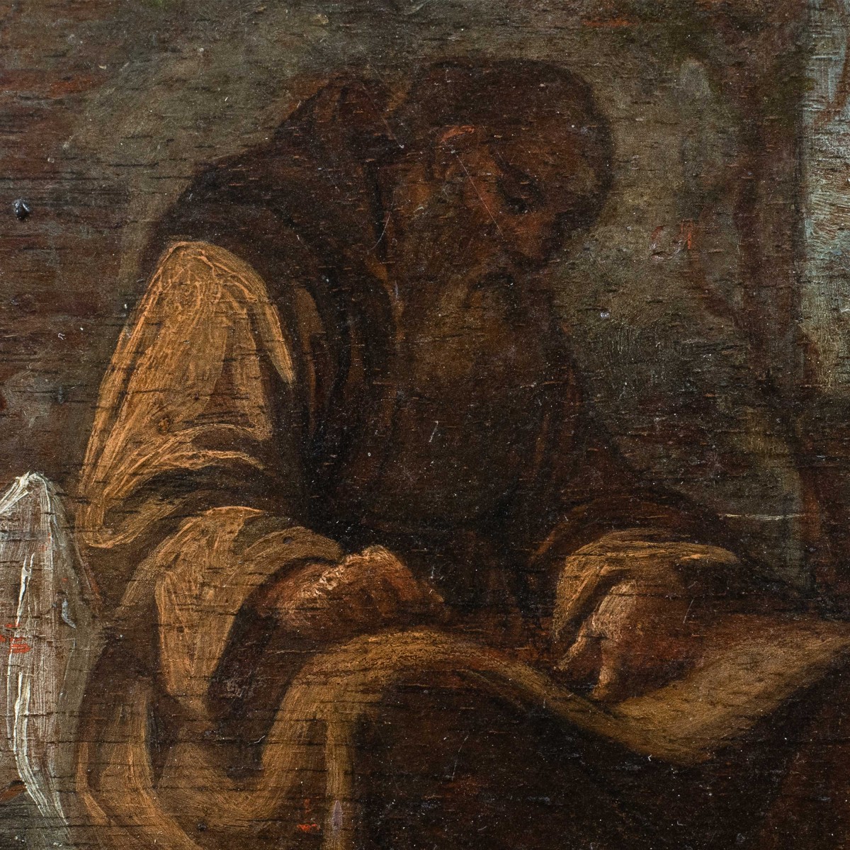 Pittore italiano (XVII-XVIII sec.) - Frate francescano pellegrino assiso a scrivere-photo-2