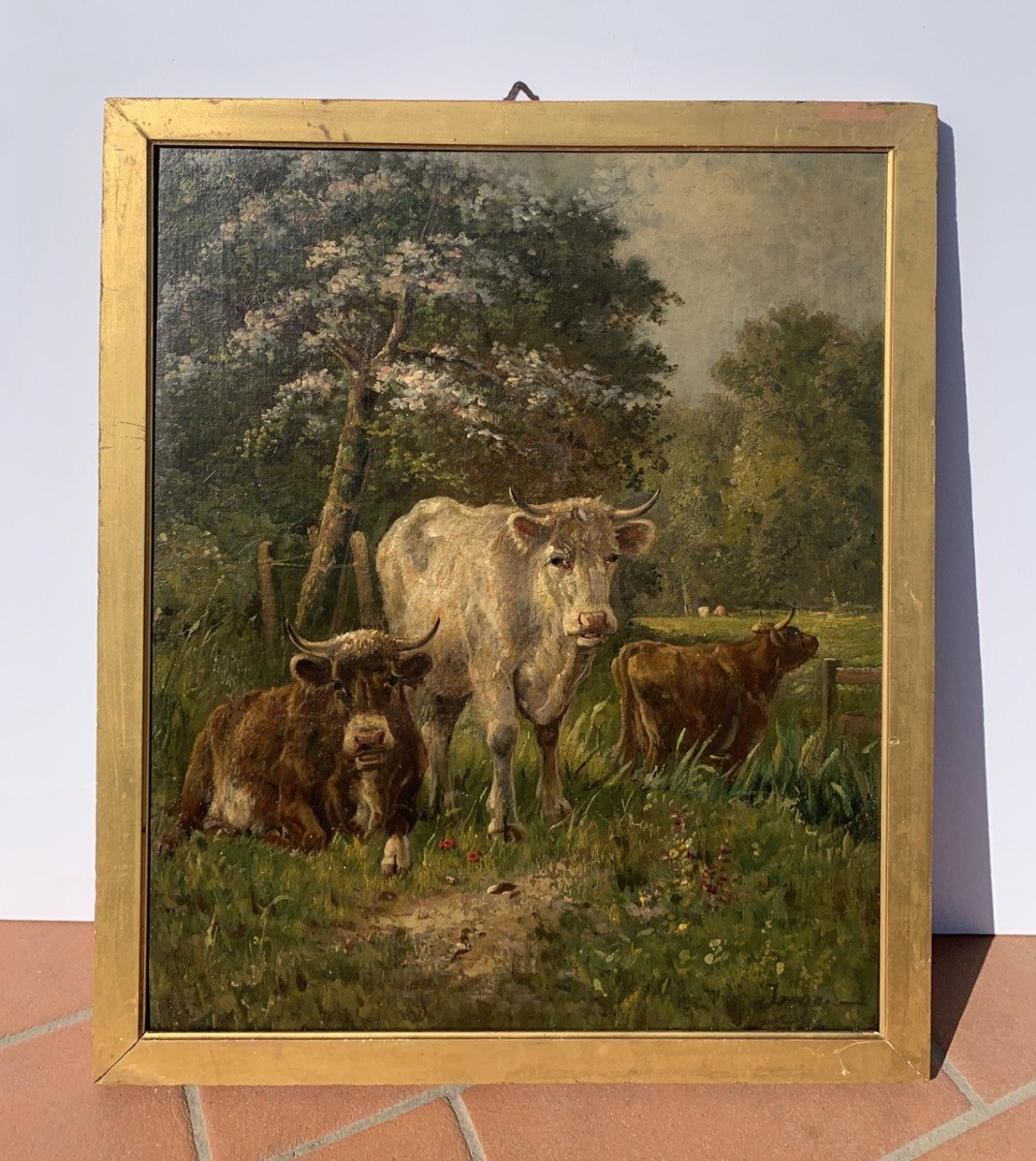 Pittore europeo (fine XIX sec.) - Mucche al pascolo.-photo-4