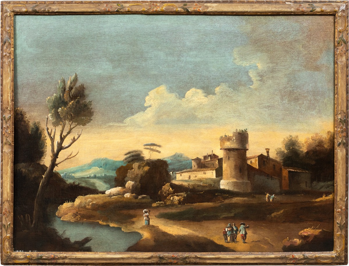 Francesco Tironi (Venezia 1745 - Venezia 1797) - Paesaggio veneto con pastori e armenti. 
