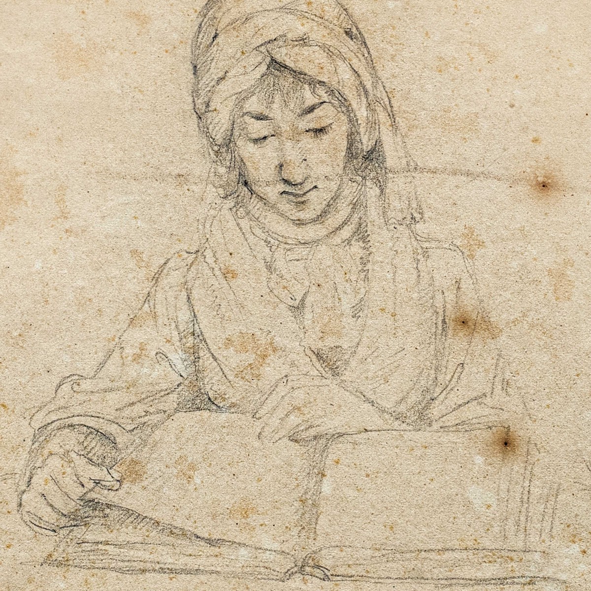 Disegnatore italiano (XVIII-XIX sec.) - Studio per una scrittrice.-photo-2