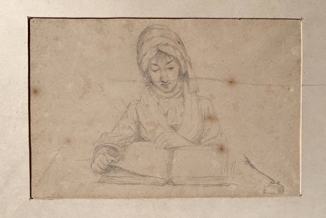 Disegnatore italiano (XVIII-XIX sec.) - Studio per una scrittrice.-photo-1