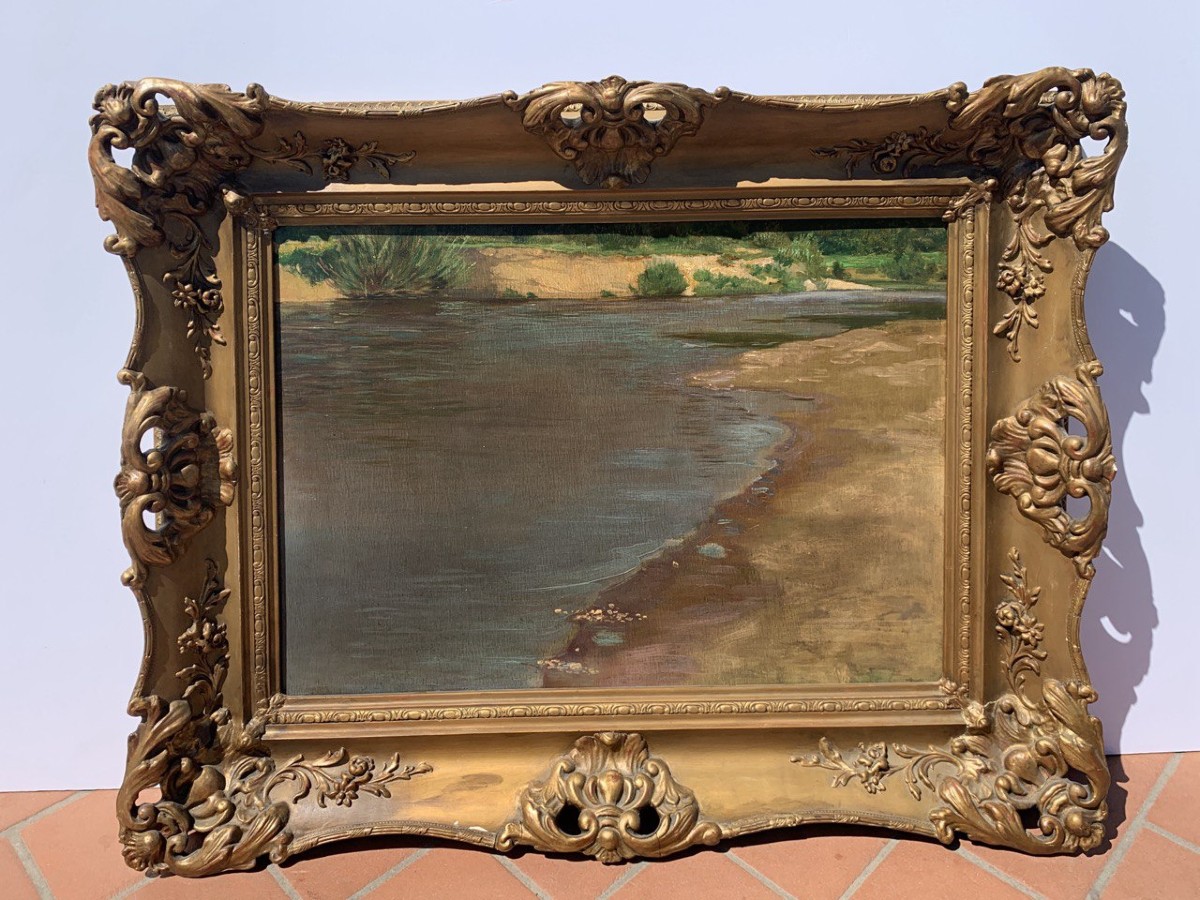 Pittore impressionista francese (XIX sec.) - Paesaggio con lago.-photo-3