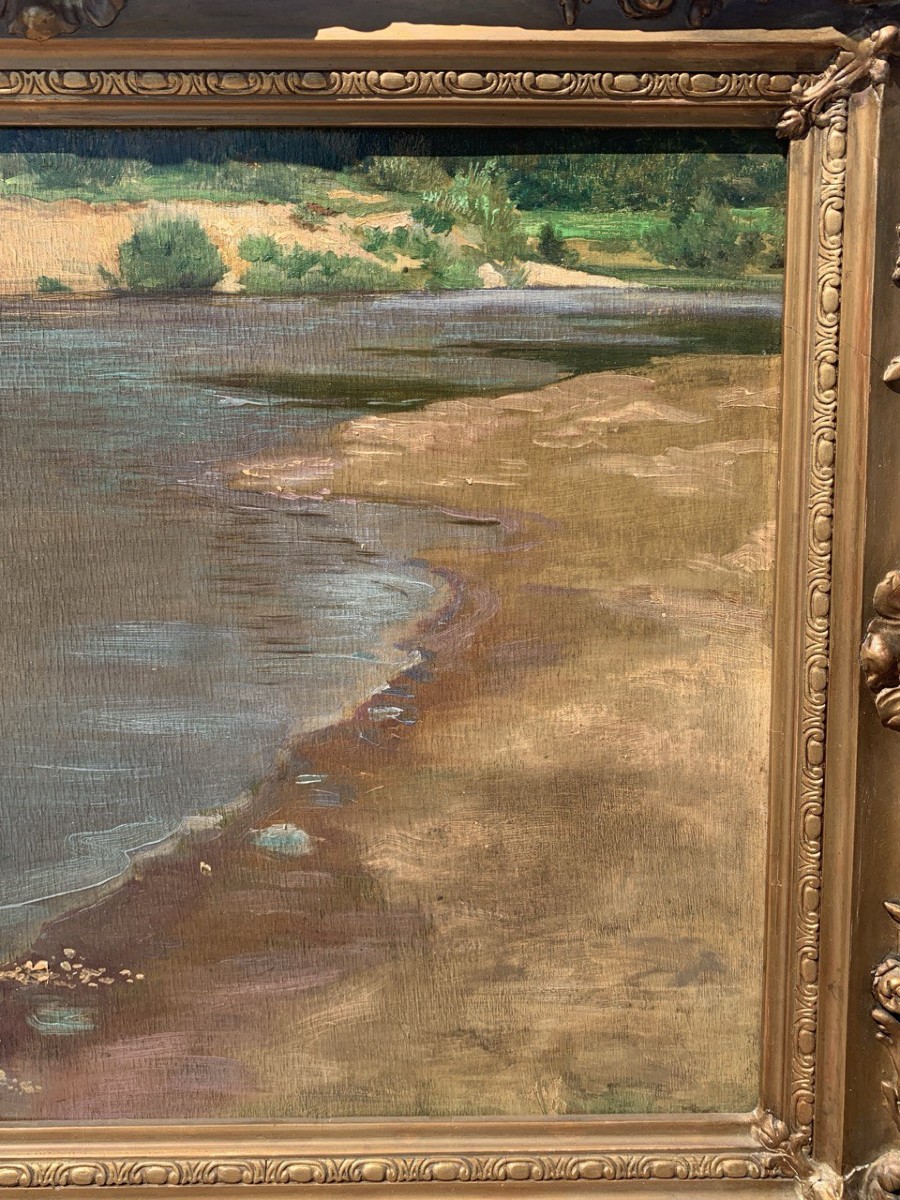 Pittore impressionista francese (XIX sec.) - Paesaggio con lago.-photo-4