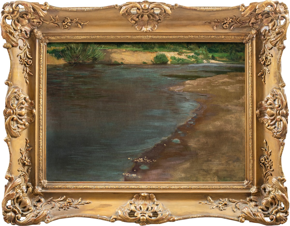Pittore impressionista francese (XIX sec.) - Paesaggio con lago.