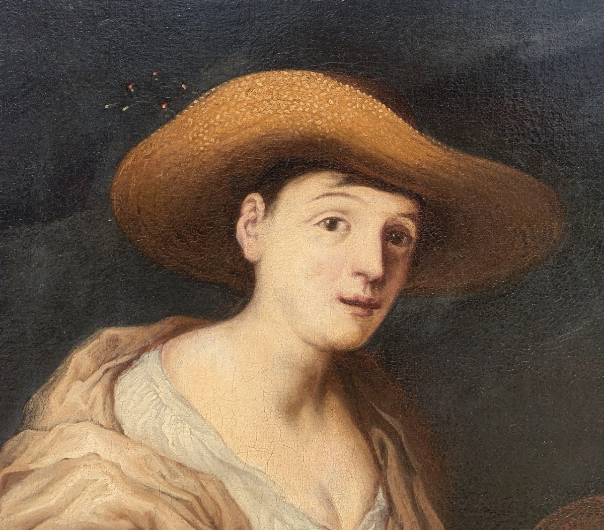 Antonio Zanchi (Este 1631 - Venezia 1722) - Contadina con tamburello. -photo-1