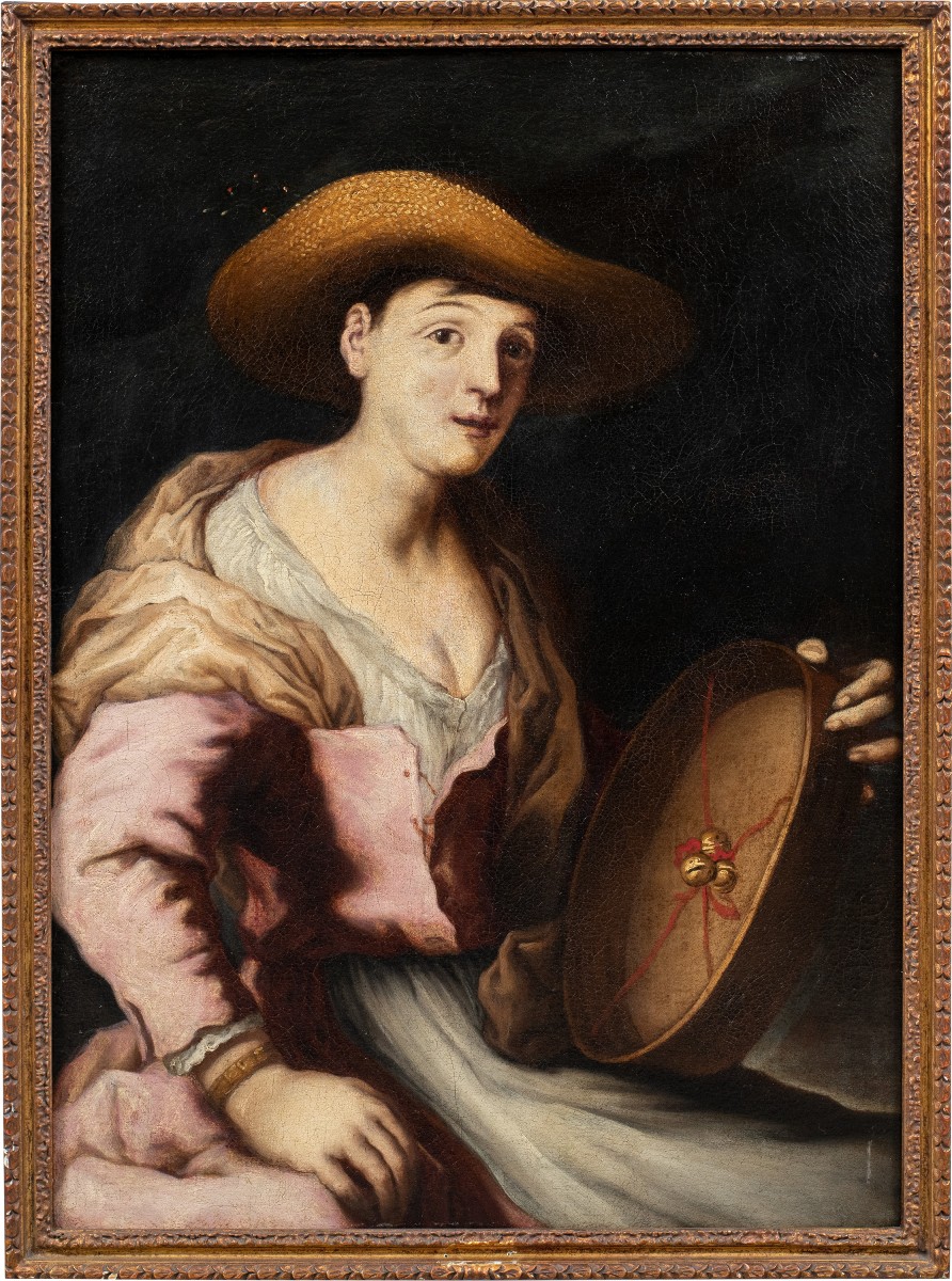 Antonio Zanchi (Este 1631 - Venezia 1722) - Contadina con tamburello. 