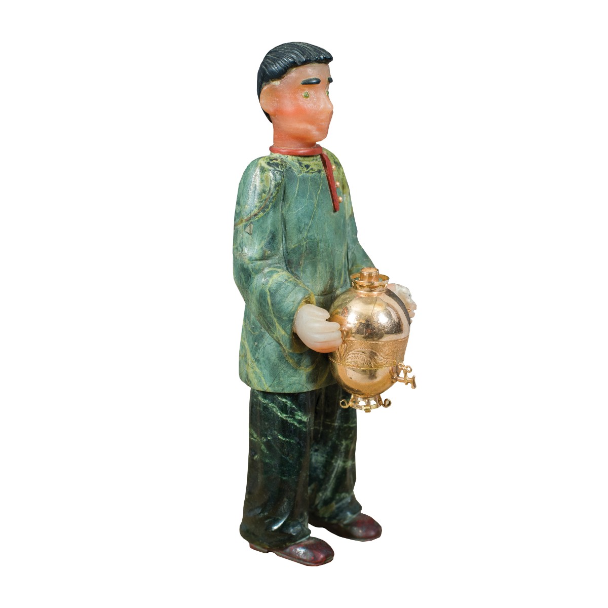 Scultura in marmi diversi e pietre dure - Giovane con samovar. Probabilmente Russia, XIX-XX sec-photo-3