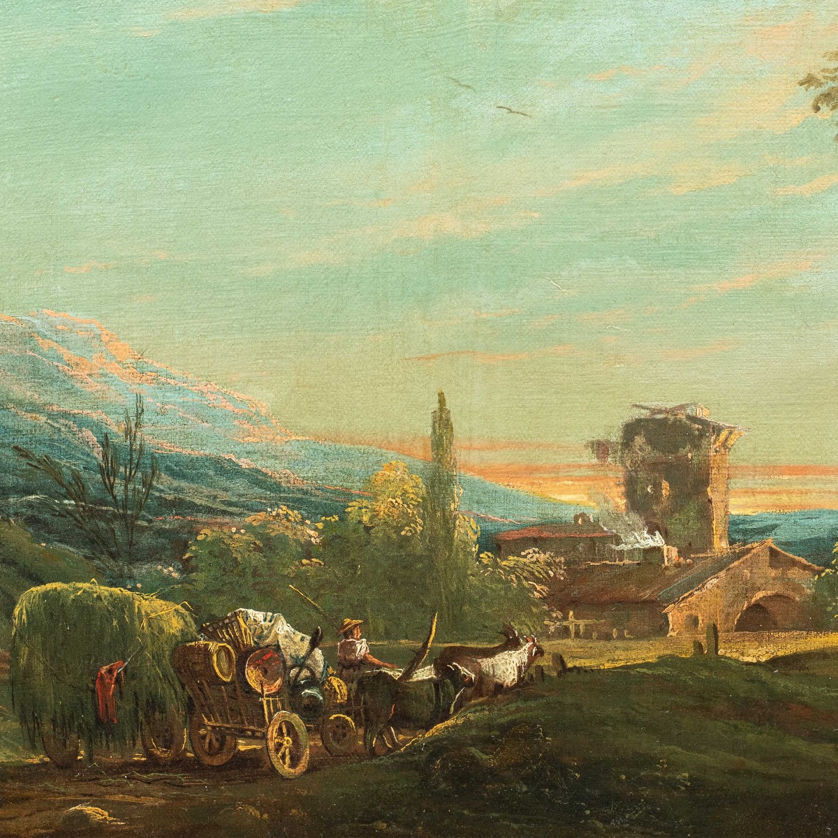 Antonio Diziani (Venezia 1737 - Venezia 1797) - Paesaggio bucolico con personaggi e carro.-photo-2