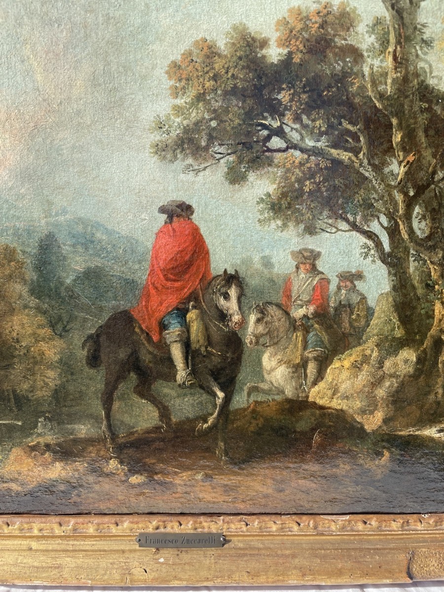 Francesco Zuccarelli (Pitigliano 1702 - Firenze 1788) - Paesaggio fluviale con cavalieri.-photo-1