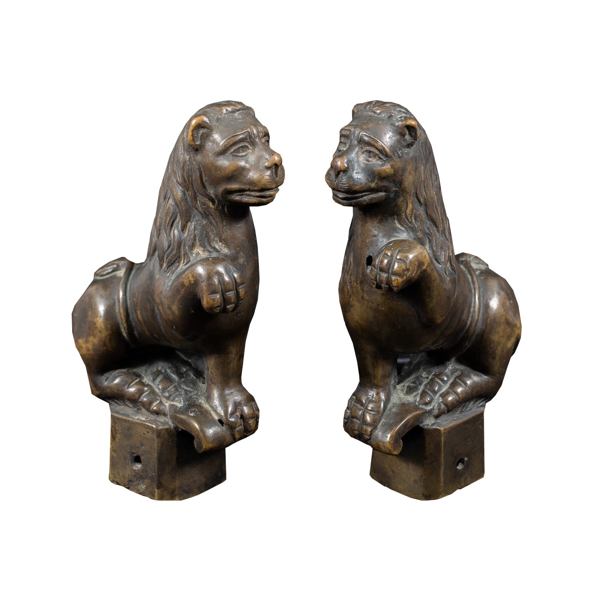Coppia di piccole sculture in bronzo - Leoni grotteschi. Italia, XVIII-XIX secolo.-photo-2