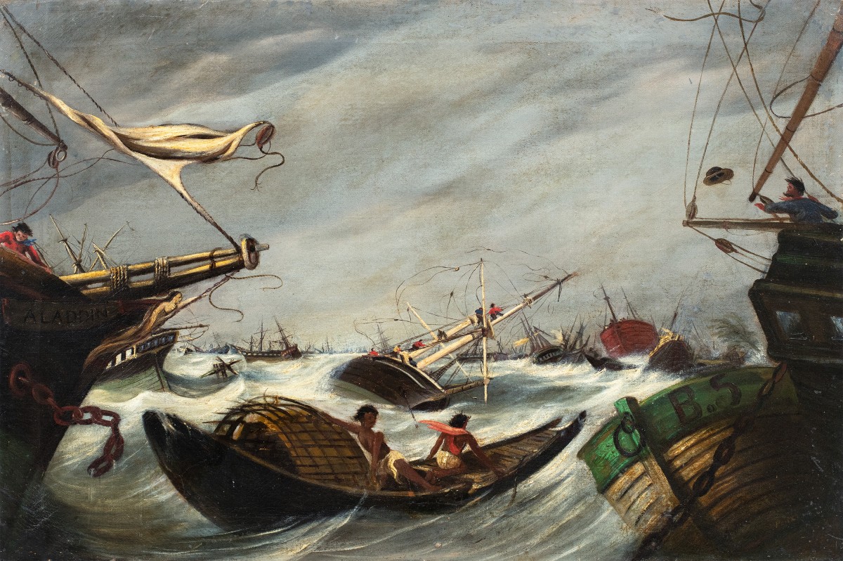 Pittore francese (fine XIX sec.) - Mare in tempesta.