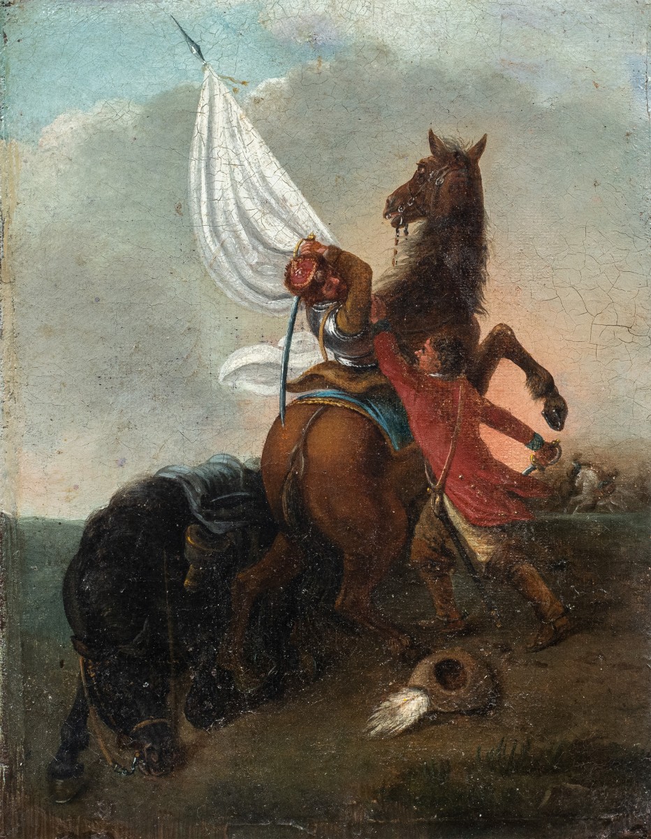 Francesco Casanova (Londra 1727 – Mödling 1803) attribuito a - Scena di battaglia a cavallo.