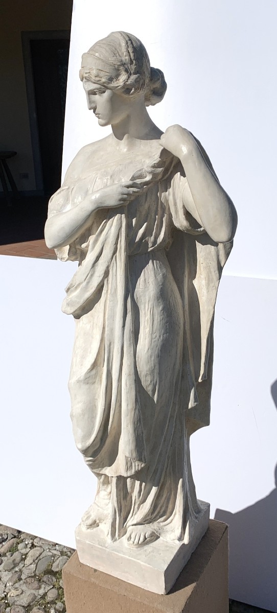 Coppia di sculture in scagliola - Figure romane. Manifattura Italiana, XIX secolo.-photo-2