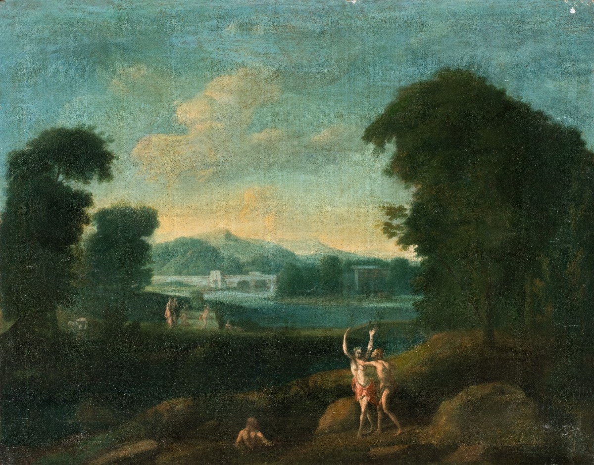 Cerchia di Hendrik Frans van Lint (Anversa 1684 - Roma 1763) - Apollo e Dafne.