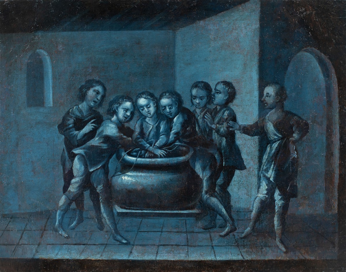 Pittore francese (XVIII sec.) - Giuseppe gettato dai fratelli nella cisterna.