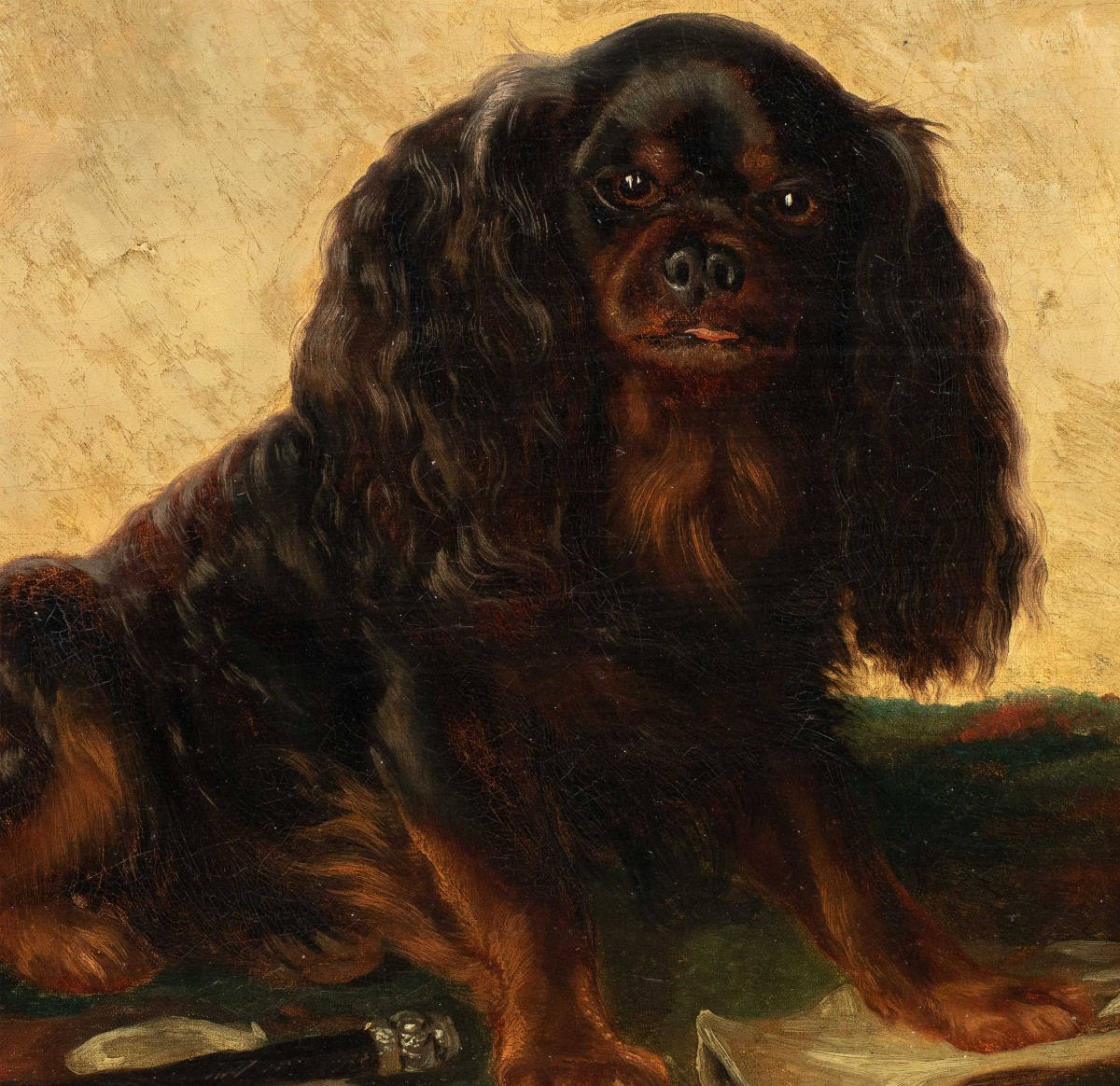 Pittore inglese (XIX sec.) - King Charles Cavalier Spaniel dog.-photo-2