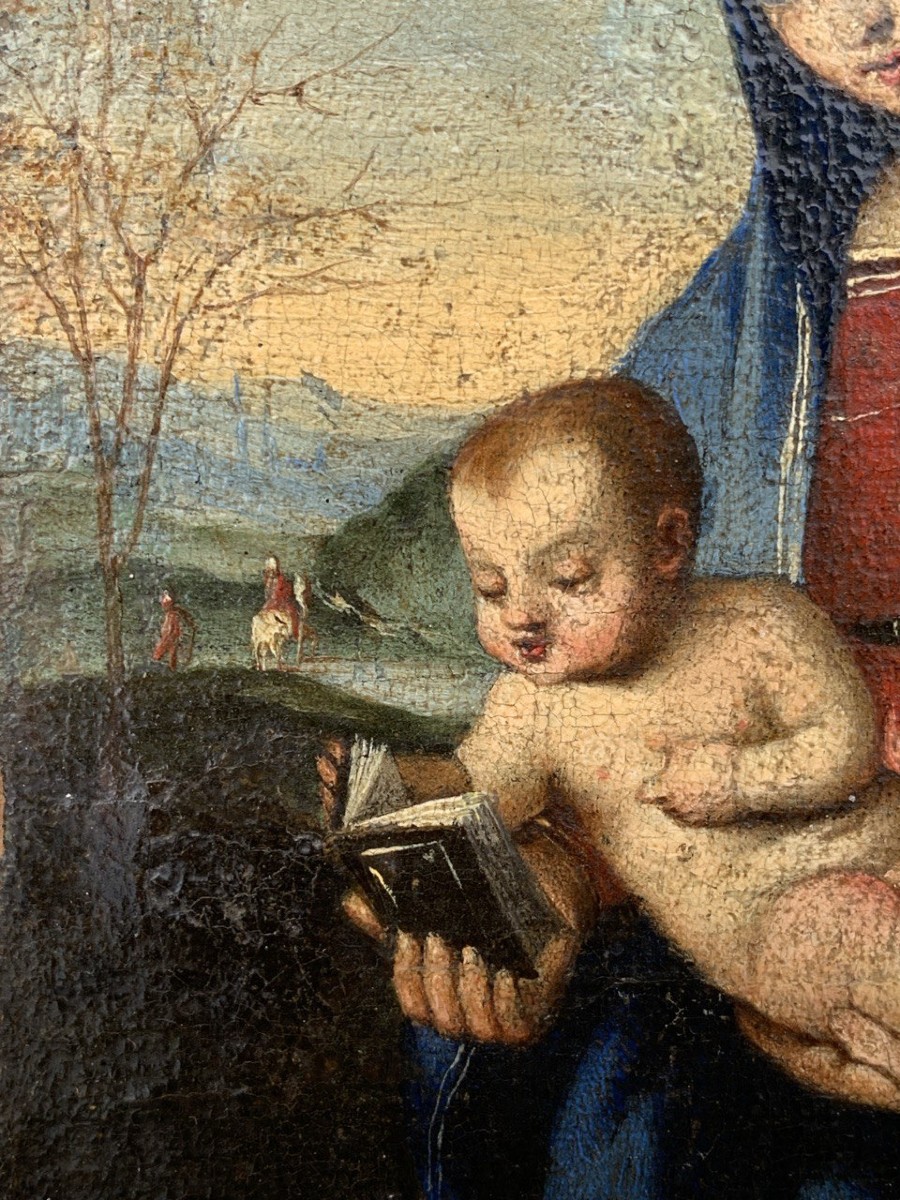 Pittore umbro (XVI sec.) - Madonna con Bambino in un paesaggio (Madonna Conestabile).-photo-1