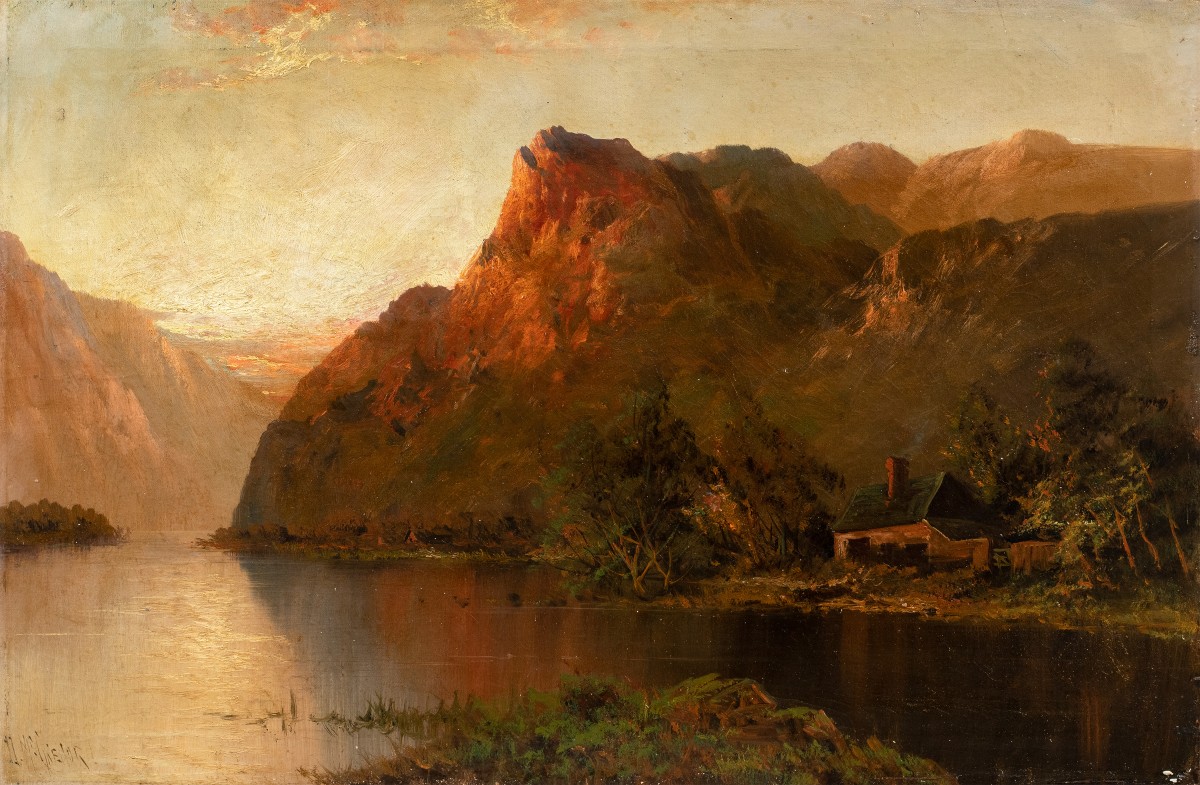 Pittore britannico (fine XIX sec.) - Veduta di Loch Lomond al tramonto.