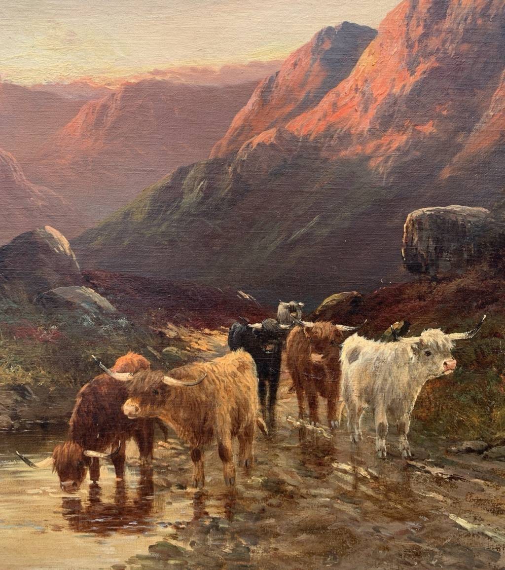 W. Richard (British, fine XIX sec.) - Paesaggio con Mandria di Highlanders al lago.-photo-1