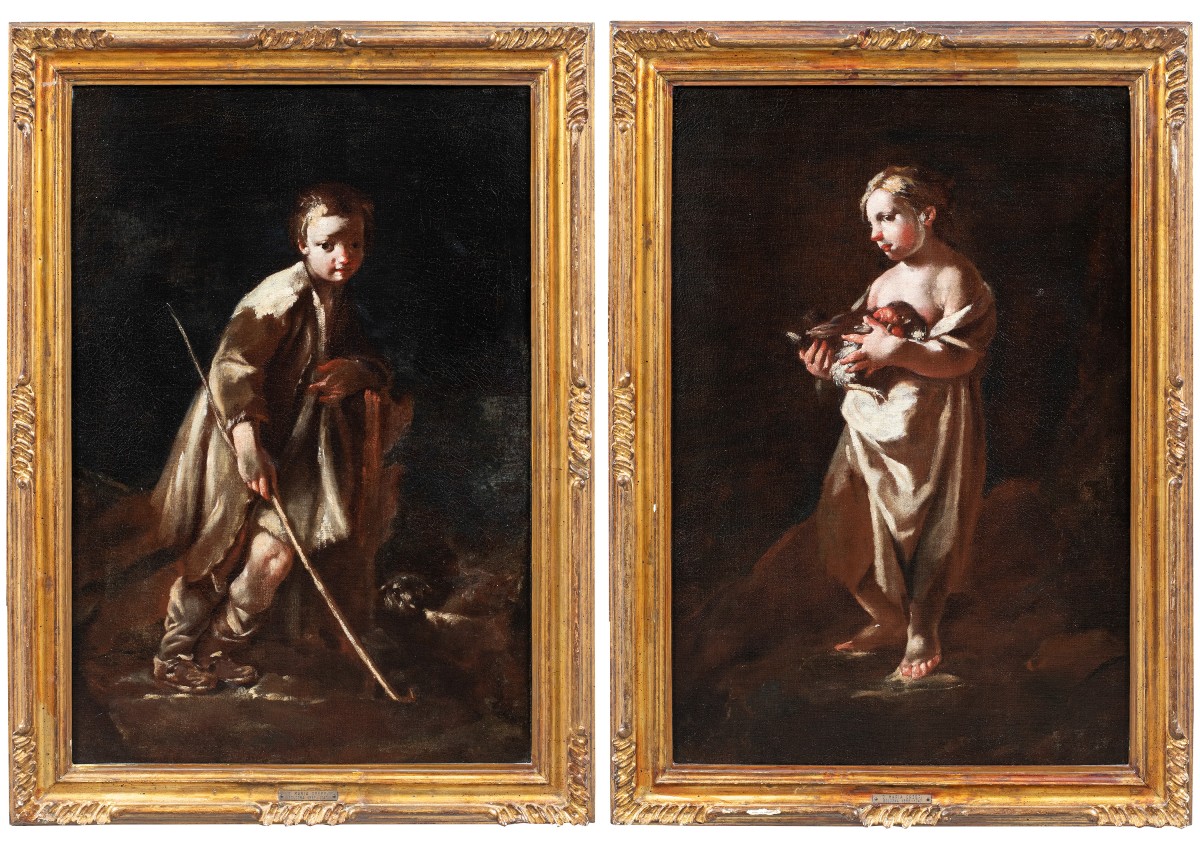 Giuseppe Maria Crespi detto lo Spagnoletto (Bologna 1665 - Bologna 1747) - Coppia di fanciulli.