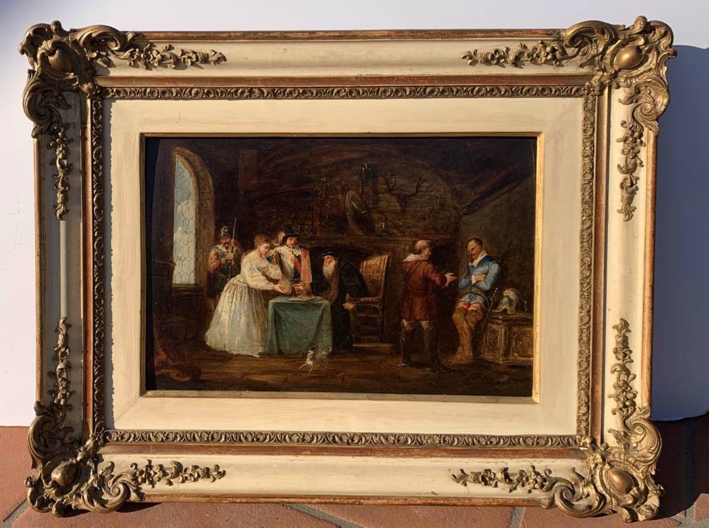 Pittore italiano (datato 1853) - Scena di interno storica.-photo-4