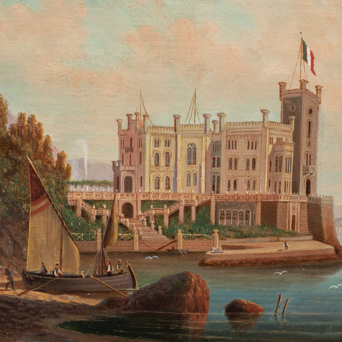 Pittore italiano (inizi XX sec.) - Trieste, veduta del Castello di Miramare.-photo-2