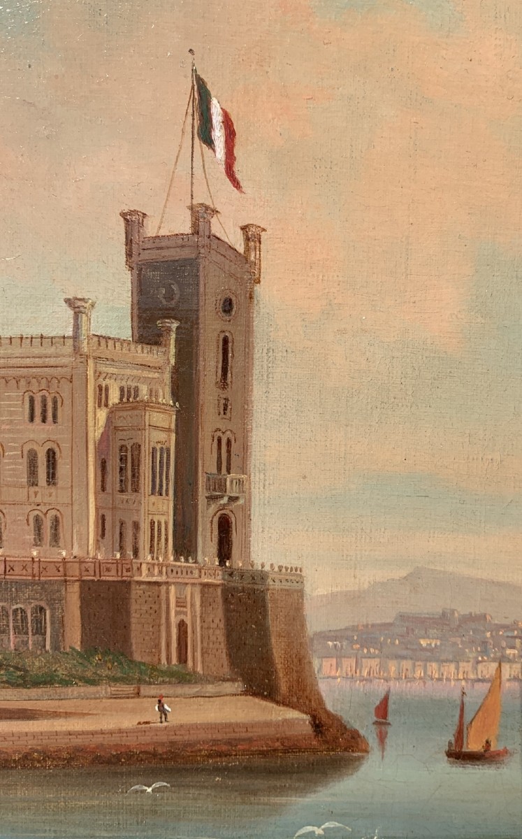 Pittore italiano (inizi XX sec.) - Trieste, veduta del Castello di Miramare.-photo-3