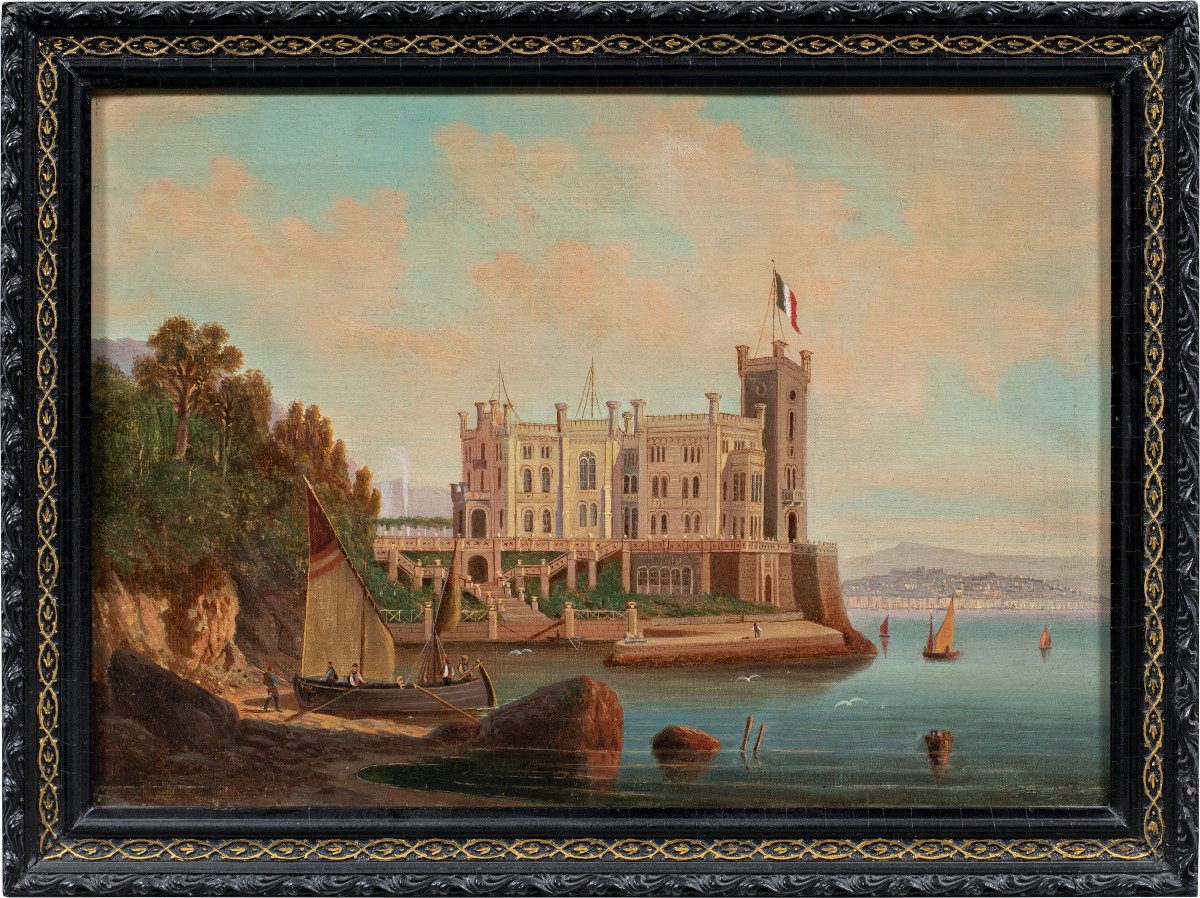 Pittore italiano (inizi XX sec.) - Trieste, veduta del Castello di Miramare.