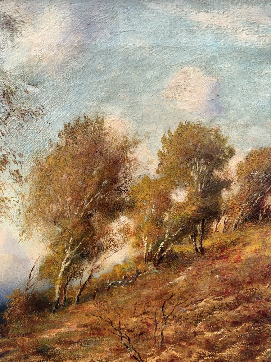 Pittore europeo (fine XIX sec.) - Paesaggio con bosco e sentiero.-photo-2