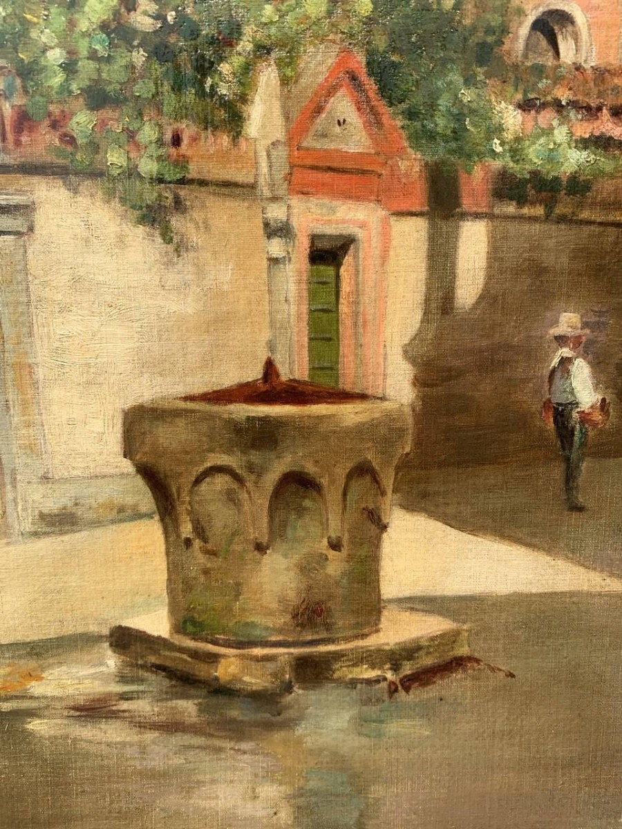 Pittore veneziano (XIX sec.) - Venezia, veduta del Campiello del le Chiovere.-photo-2