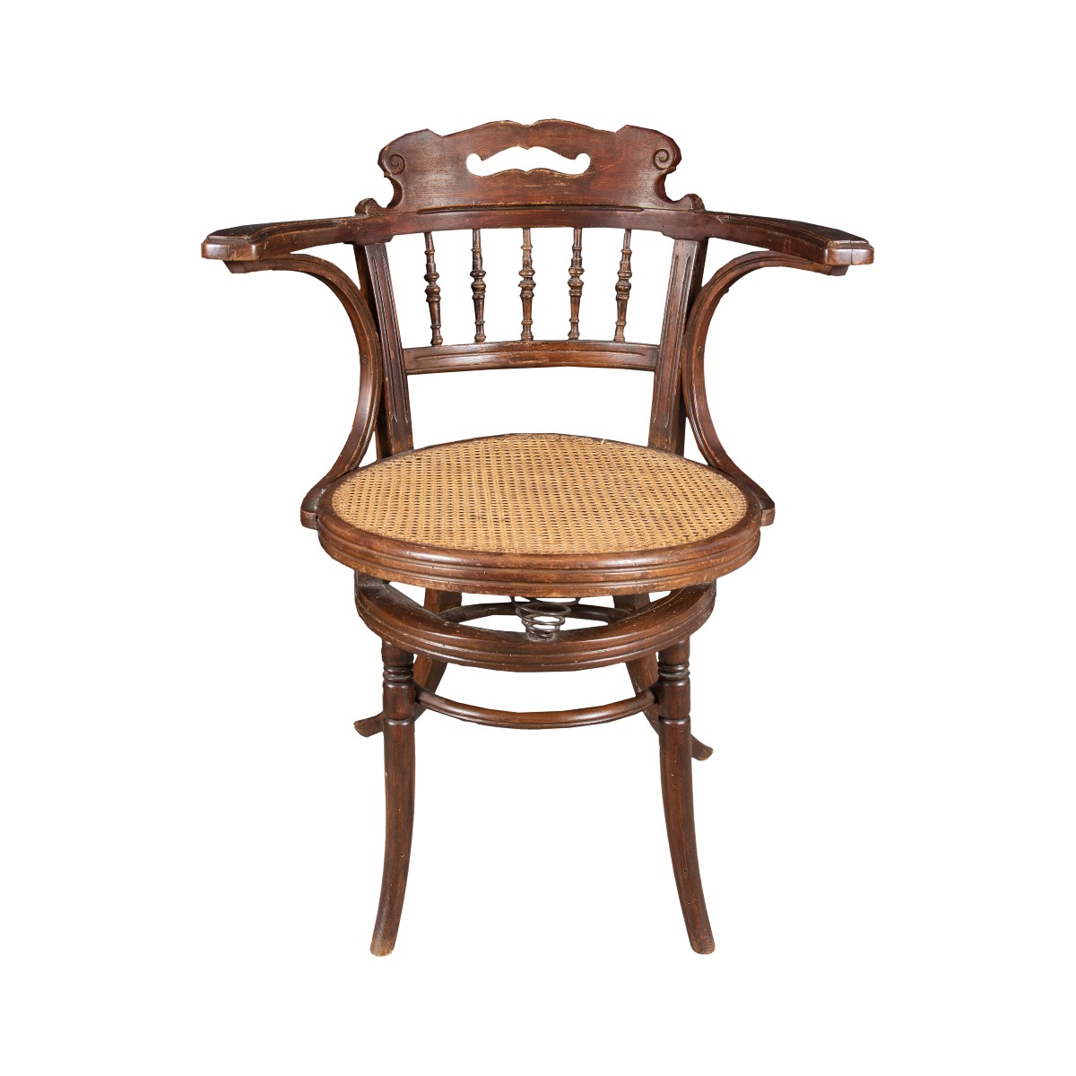 Poltroncina da ufficio in legno intagliato. Probabile manifattura Thonet - Vienna, inizi XX sec