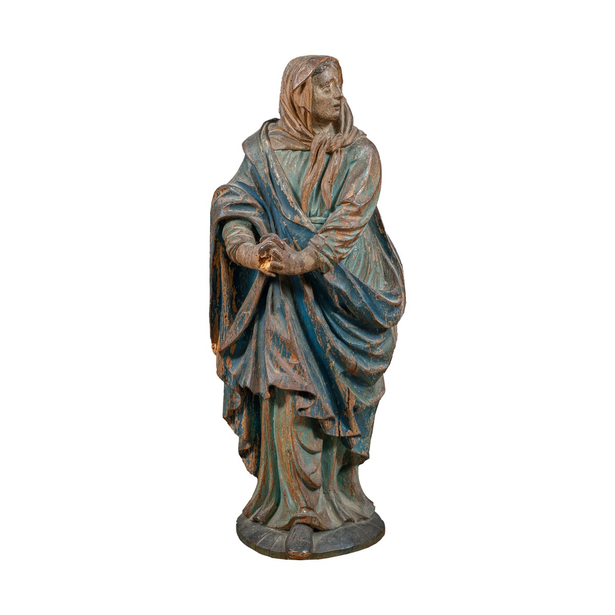 Scultura in legno intagliata e dipinto - Madonna orante - Italia, XVII-XVIII secolo.-photo-2