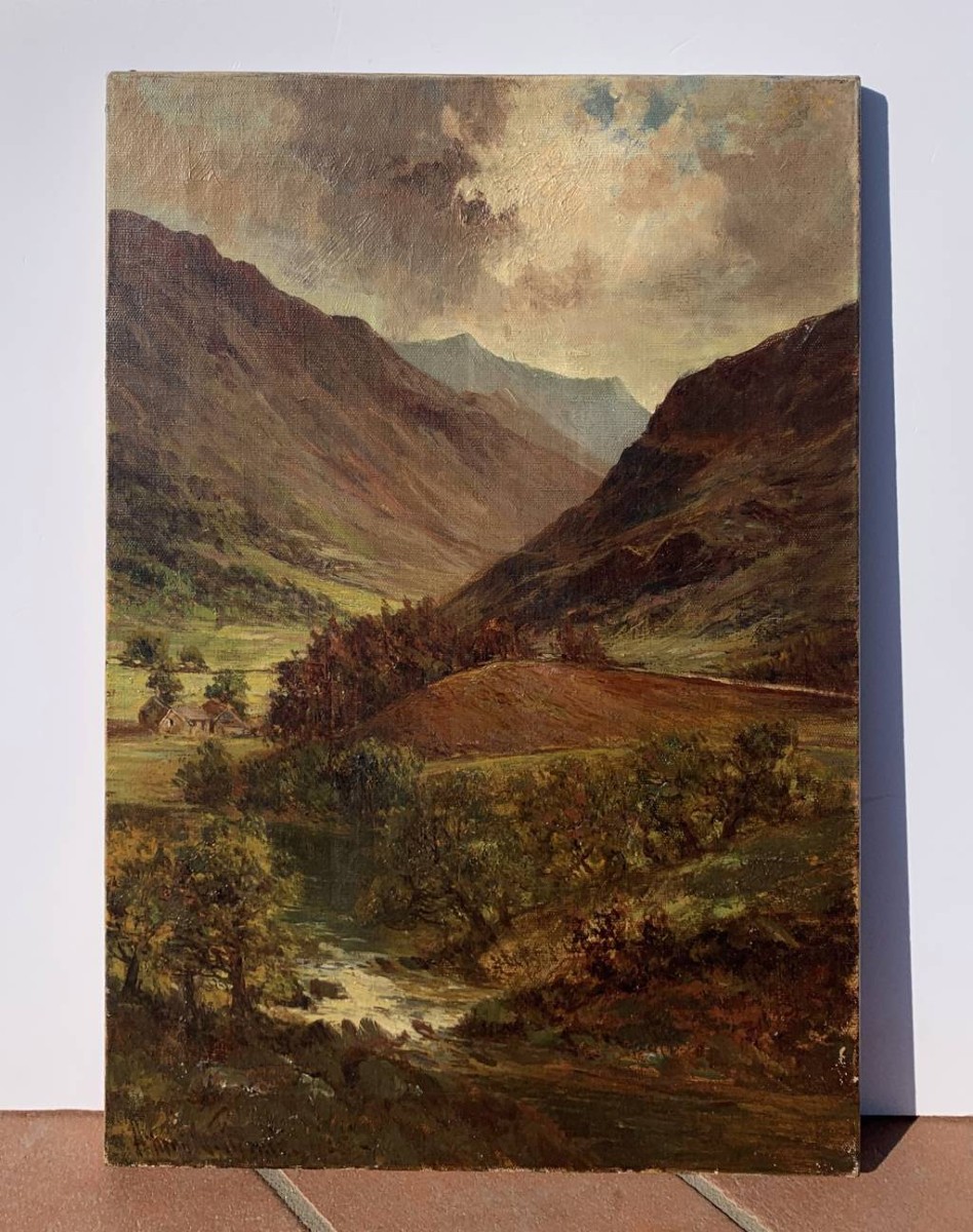 Pittore europeo (datato 1925) - Paesaggio montano.-photo-4